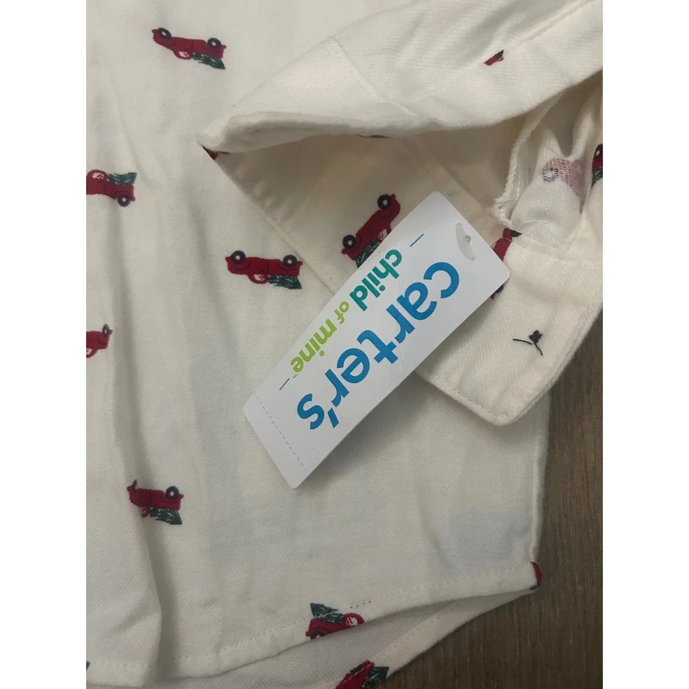 Carter's White Red Truck Button Down Shirt Boys 4T Christmas Holiday Long Sleeve